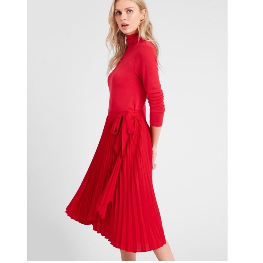 Banana Republic Red Pleated Faux Wrap Skirt